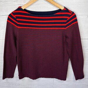 Gap Top Womens SZ Small Red & Navy Boat Neck Striped Nautical Cotton Long Sleeve